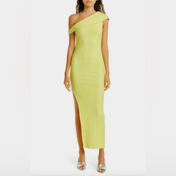 Simon Miller Boge Ribbed One-Shoulder Slit Body-Con Dress Yellow Green NWT S - Picture 1 of 8
